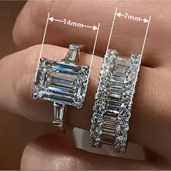 FINAL SALE 925. Sterling Silver 2pc Emerald Cut White Sapphire - Picture 2 of 4